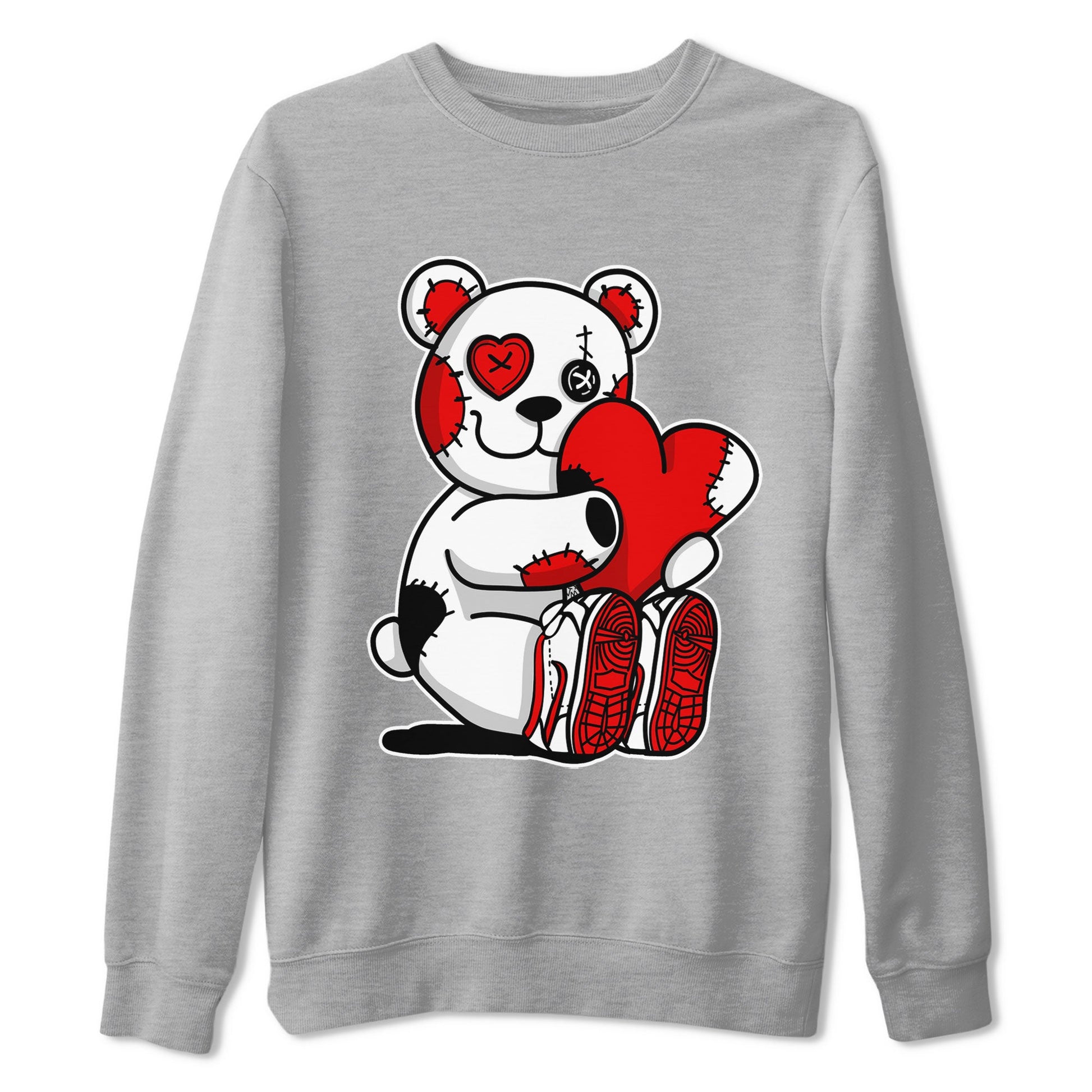 Air Jordan 1 University Red shirt to match jordans Hugging Bear sneaker tees Jordan 1 Low University Red SNRT Sneaker Release Tees Crew Neck Casual Unisex Heather Grey 2 T-Shirt