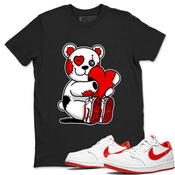 Air Jordan 1 University Red shirt to match jordans Hugging Bear sneaker tees Jordan 1 Low University Red SNRT Sneaker Release Tees Crew Neck Casual Unisex Black 1 T-Shirt