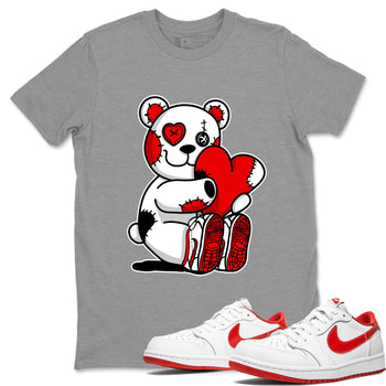 Air Jordan 1 University Red shirt to match jordans Hugging Bear sneaker tees Jordan 1 Low University Red SNRT Sneaker Release Tees Crew Neck Casual Unisex Heather Grey 1 T-Shirt