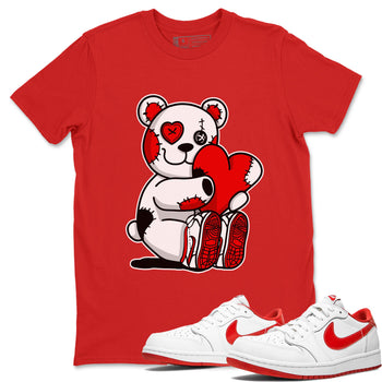 Air Jordan 1 University Red shirt to match jordans Hugging Bear sneaker tees Jordan 1 Low University Red SNRT Sneaker Release Tees Crew Neck Casual Unisex Red 1 T-Shirt