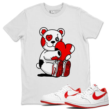 Air Jordan 1 University Red shirt to match jordans Hugging Bear sneaker tees Jordan 1 Low University Red SNRT Sneaker Release Tees Crew Neck Casual Unisex White 1 T-Shirt