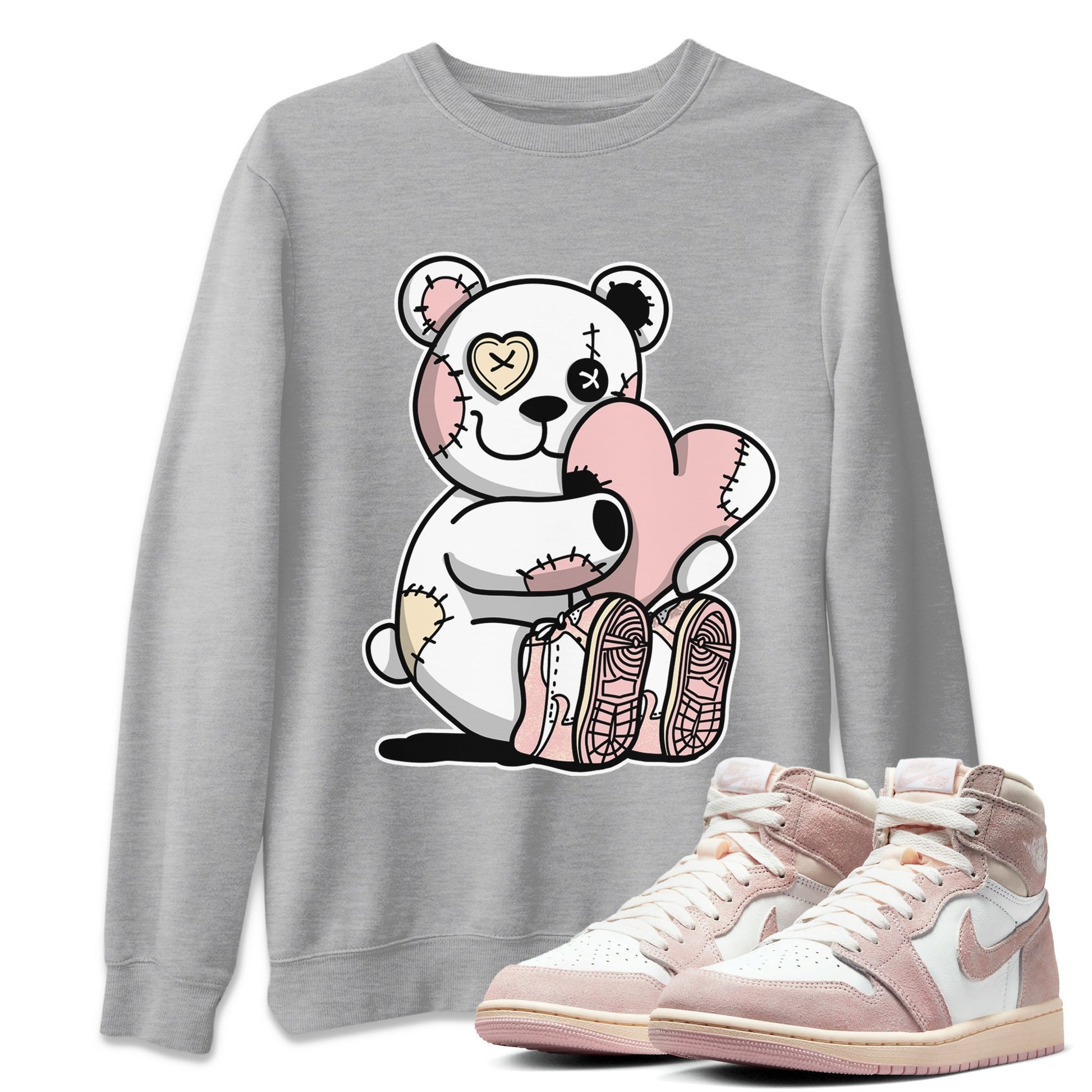 Air Jordan 1 Washed Pink Sneaker Match Tees Hugging Bear Sneaker Tees Air Jordan 1 WMNS Washed Pink Tees Unisex Shirts Heather Grey 1
