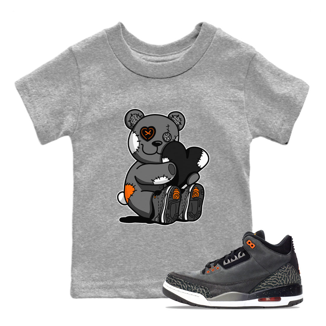 Air Jordan 3 Fear shirt to match jordans Hugging Bear sneaker tees Air Jordan 3 Retro Fear SNRT Sneaker Release Tees Crew Neck T-ShirtBaby Toddler Heather Grey 1 T-Shirt