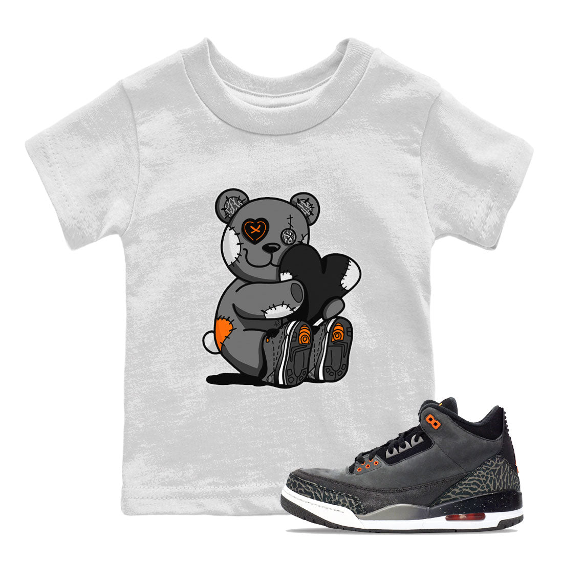 Air Jordan 3 Fear shirt to match jordans Hugging Bear sneaker tees Air Jordan 3 Retro Fear SNRT Sneaker Release Tees Crew Neck T-ShirtBaby Toddler White 1 T-Shirt