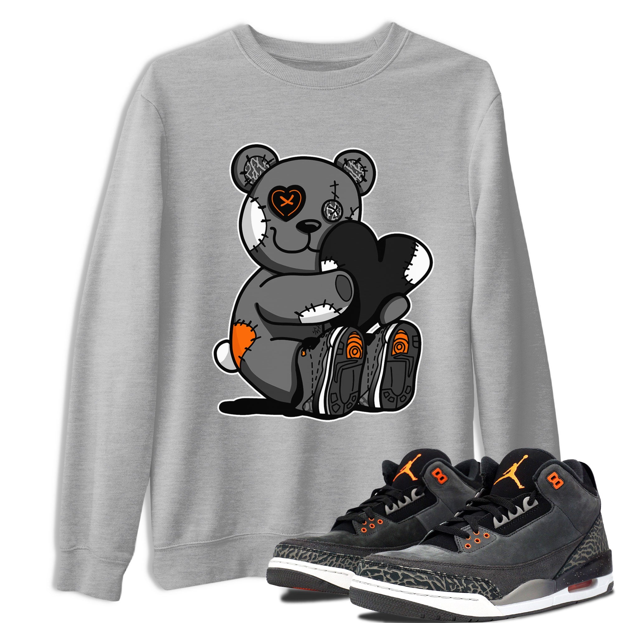 Air Jordan 3 Fear shirt to match jordans Hugging Bear sneaker tees Air Jordan 3 Retro Fear SNRT Sneaker Release Tees Crew Neck T-ShirtUnisex Heather Grey 1 T-Shirt