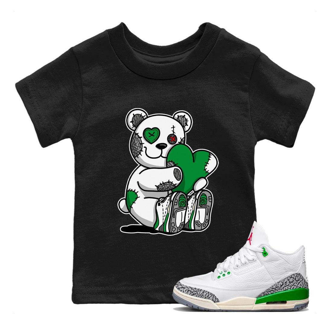Air Jordan 3 Lucky Green Sneaker Match Tees Hugging Bear Sneaker Tees Jordan 3 Retro Lucky Green Sneaker Release Tees Kids Shirts Black 1