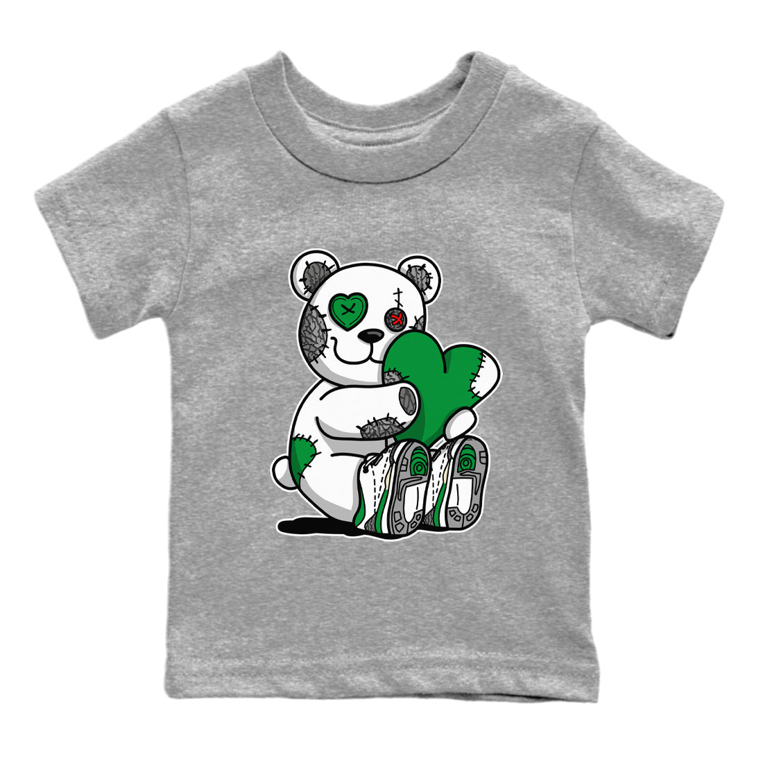 Air Jordan 3 Lucky Green Sneaker Match Tees Hugging Bear Sneaker Tees Jordan 3 Retro Lucky Green Sneaker Release Tees Kids Shirts Heather Grey 2