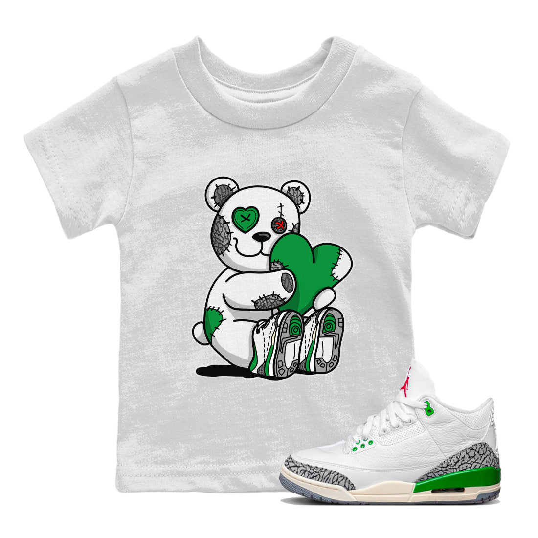 Air Jordan 3 Lucky Green Sneaker Match Tees Hugging Bear Sneaker Tees Jordan 3 Retro Lucky Green Sneaker Release Tees Kids Shirts White 1