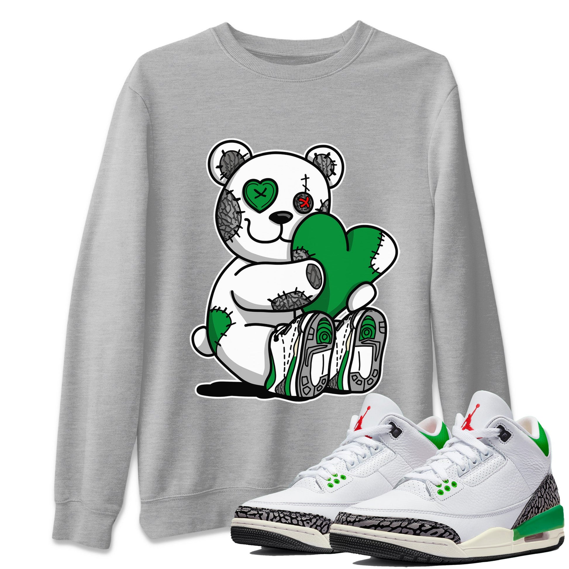 Air Jordan 3 Lucky Green Sneaker Match Tees Hugging Bear Sneaker Tees Jordan 3 Retro Lucky Green Sneaker Release Tees Unisex Shirts Heather Grey 1