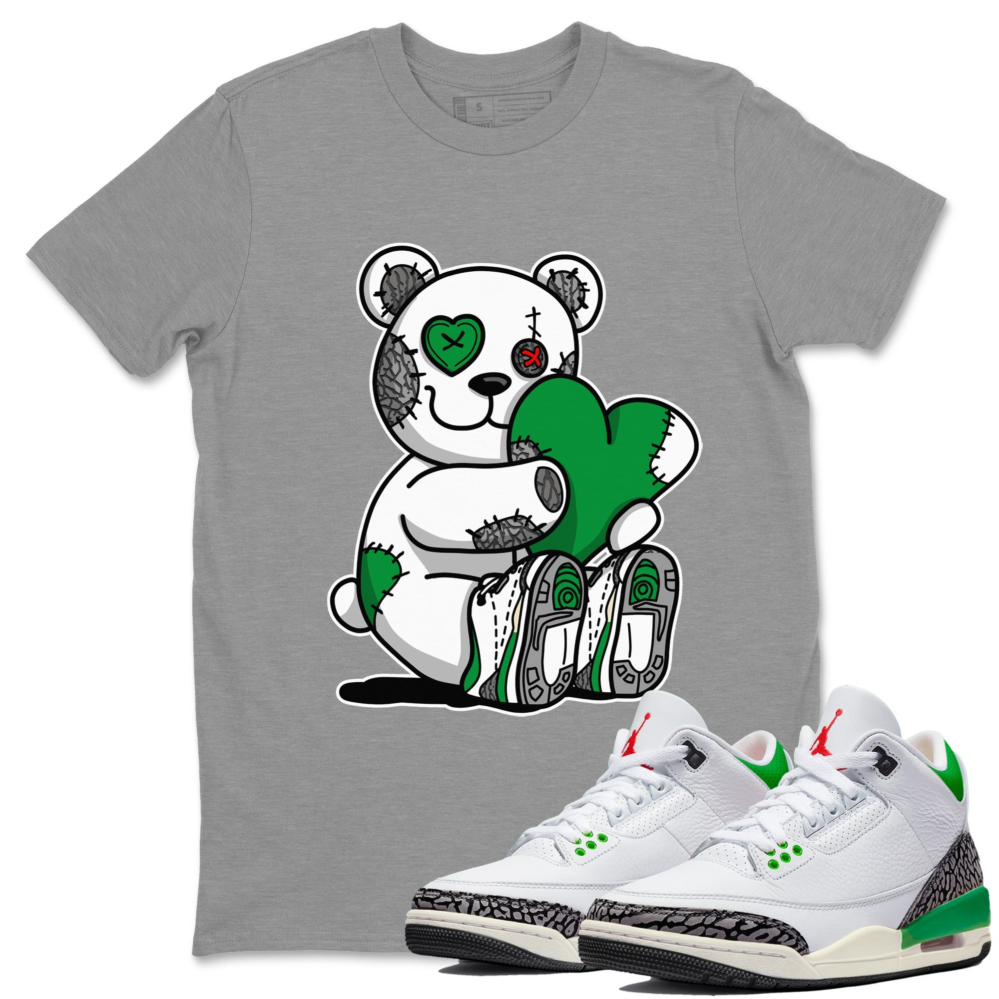 Air Jordan 3 Lucky Green Sneaker Match Tees Hugging Bear Sneaker Tees Jordan 3 Retro Lucky Green Sneaker Release Tees Unisex Shirts Heather Grey 1
