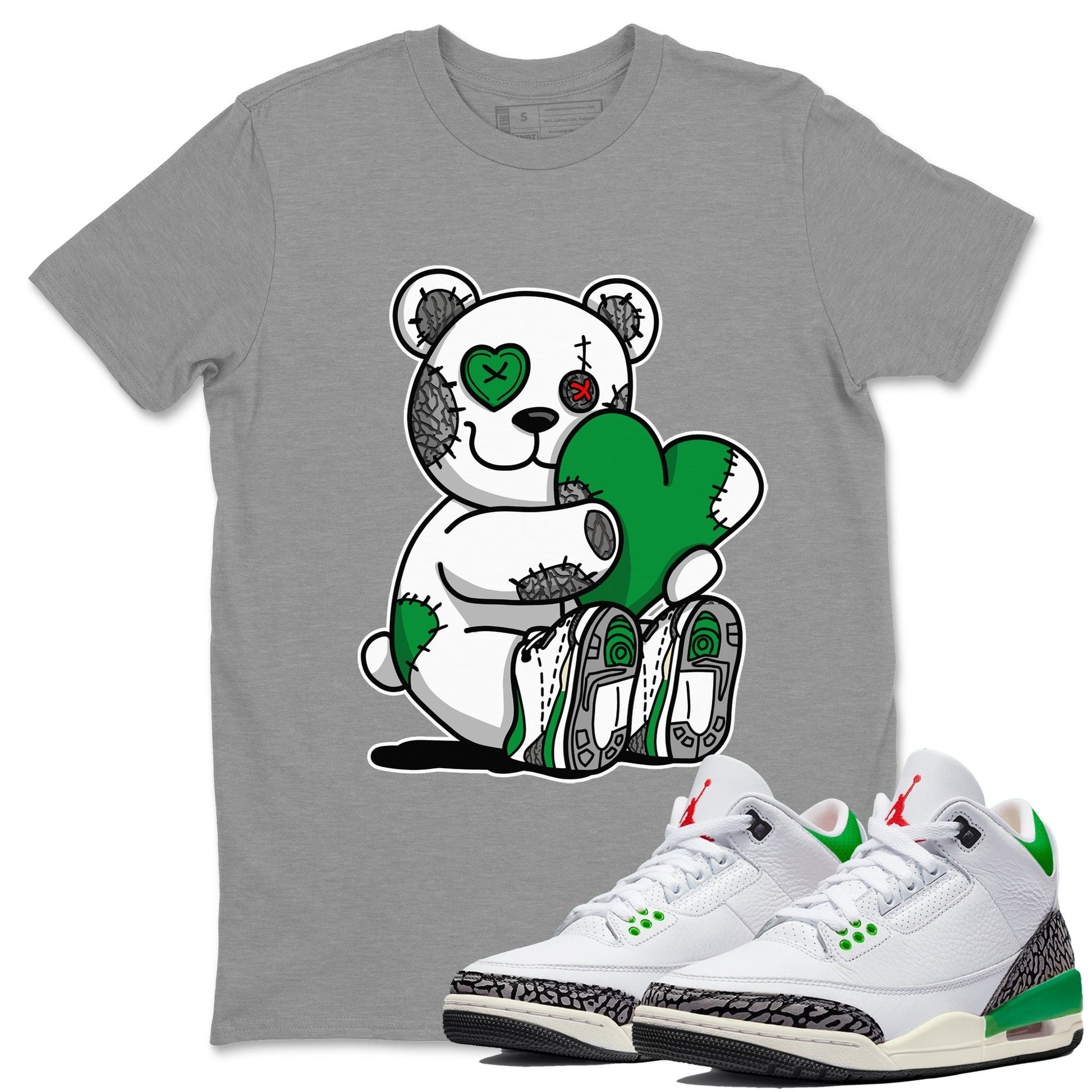 Air Jordan 3 Lucky Green Sneaker Match Tees Hugging Bear Sneaker Tees Jordan 3 Retro Lucky Green Sneaker Release Tees Unisex Shirts Heather Grey 1