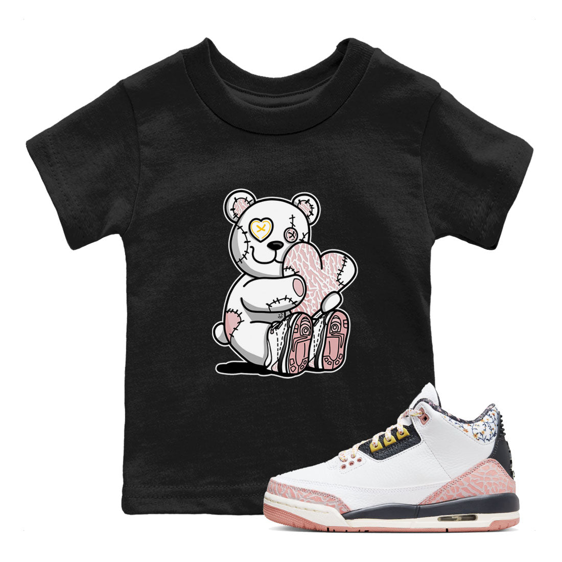 Air Jordan 3 GS Vintage Floral shirt to match jordans Hugging Bear sneaker tees 3s Vintage Floral SNRT sneaker release tees baby toddler Black 1 cotton Shirt