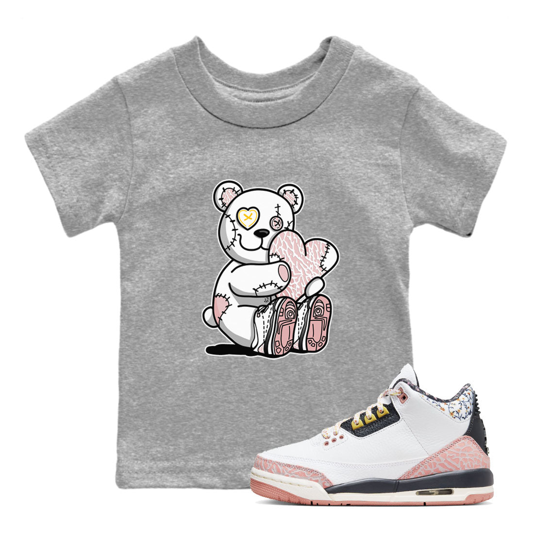 Air Jordan 3 GS Vintage Floral shirt to match jordans Hugging Bear sneaker tees 3s Vintage Floral SNRT sneaker release tees baby toddler Heather Grey 1 cotton Shirt