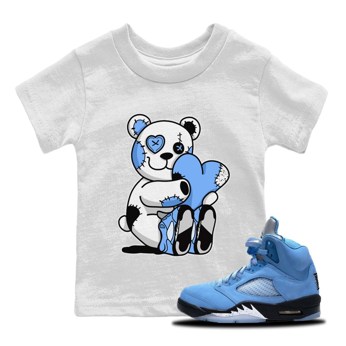 Jordan 5 UNC Jordan Shirts Hugging Bear Sneaker Tees Air Jordan 5 Retro UNC Sneaker Release Tees Kids Shirts White 1