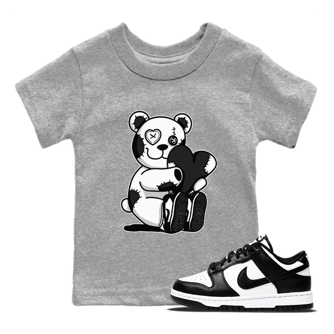 Dunk Panda Sneaker Match Tees Hugging Bear Sneaker Tees Dunk Low Panda Dunks Black White SNRT Sneaker Release Tees Kids and Baby Youth Shirts Heather Grey 1