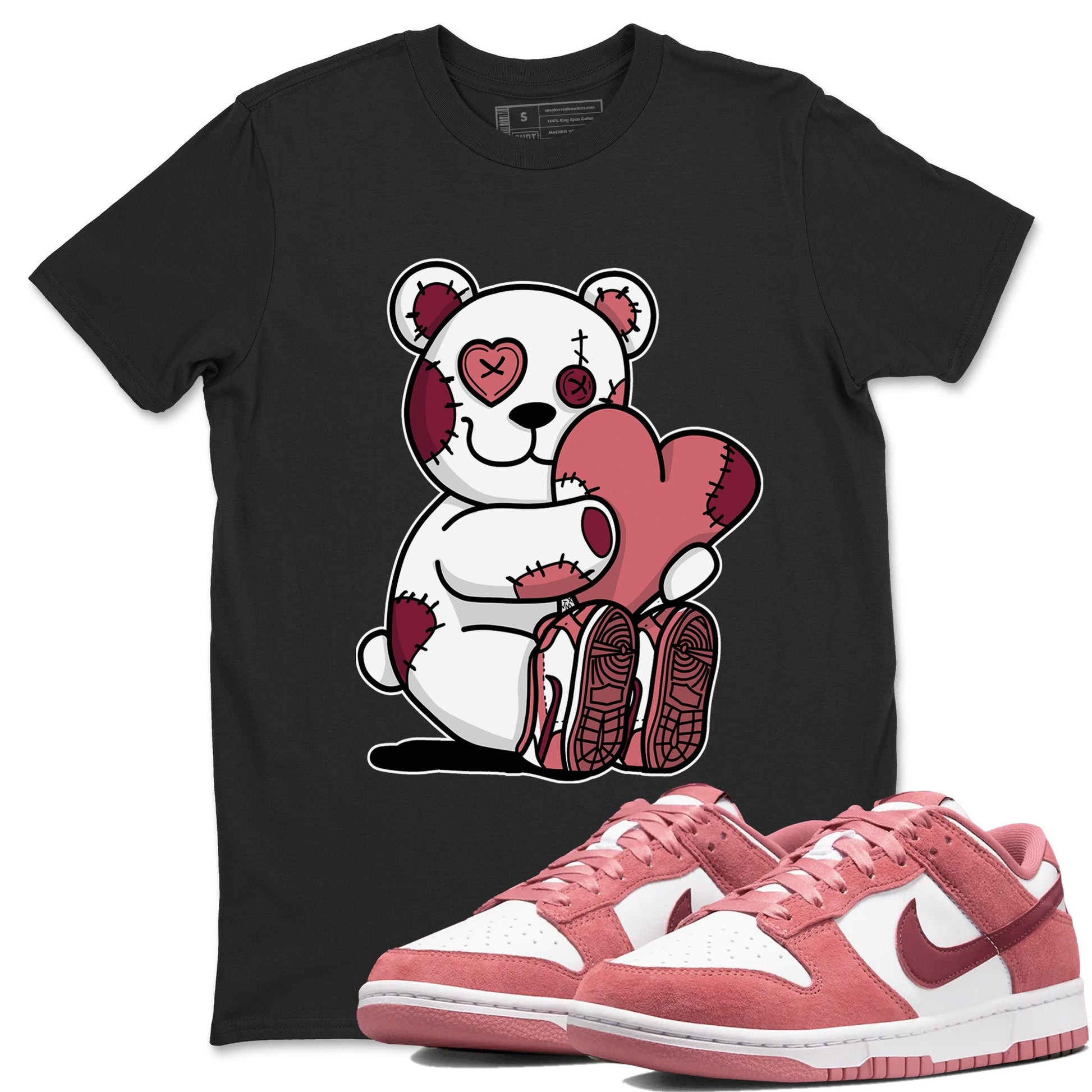 Dunk Valentines Day tees to match jordans Hugging Bear sneaker tees Dunk Valentines Day 2024 SNRT Sneaker Tees Unisex Sneaker Matching Clothes Black 1 T-Shirt