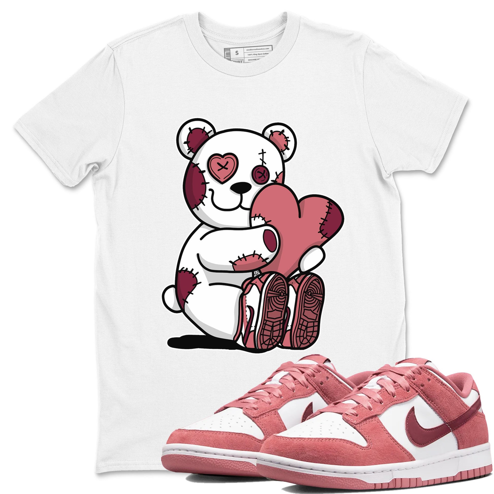 Dunk Valentines Day tees to match jordans Hugging Bear sneaker tees Dunk Valentines Day 2024 SNRT Sneaker Tees Unisex Sneaker Matching Clothes White 1 T-Shirt