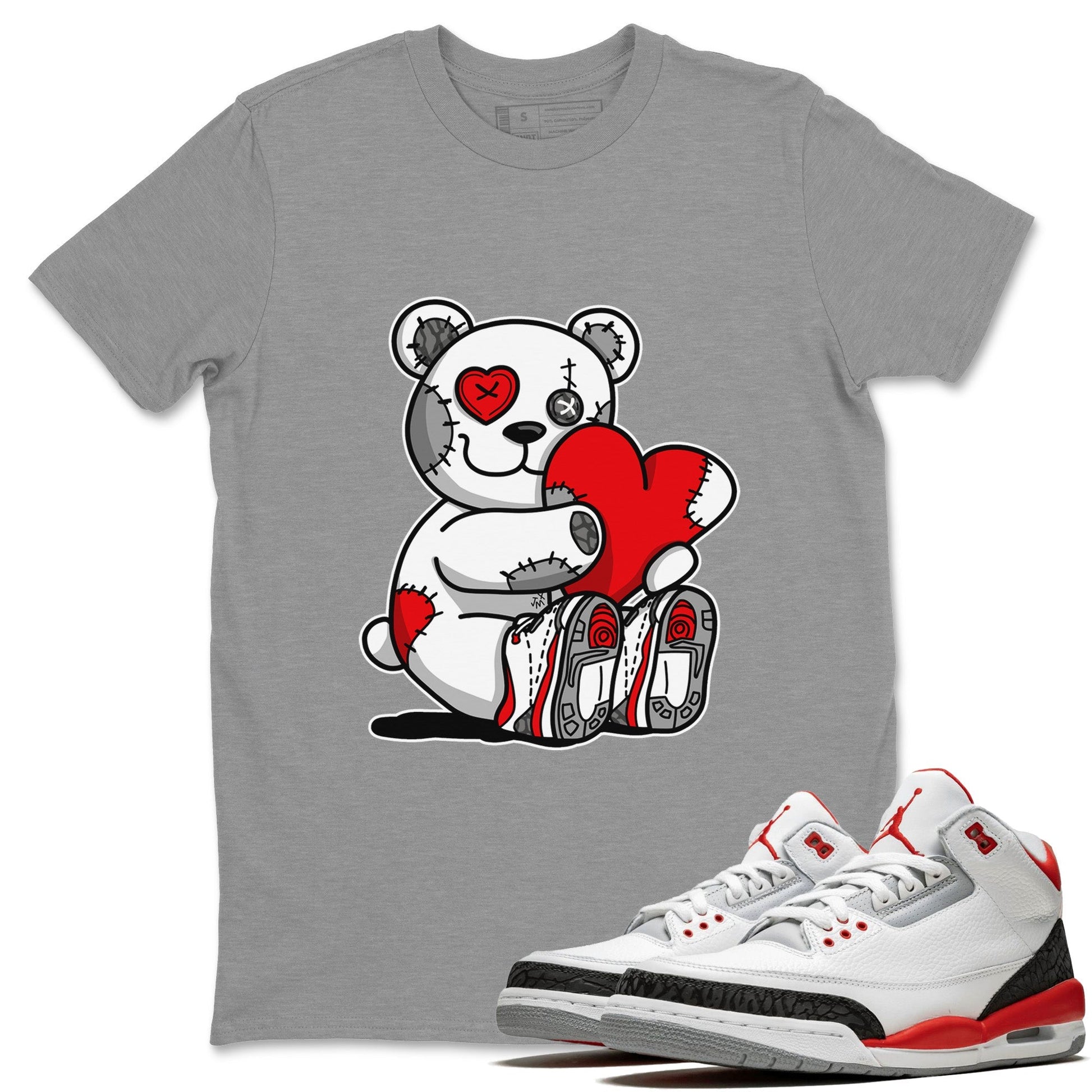 Jordan 3 Fire Red Sneaker Match Tees Hugging Bear Sneaker Tees Jordan 3 Fire Red Sneaker Release Tees Unisex Shirts