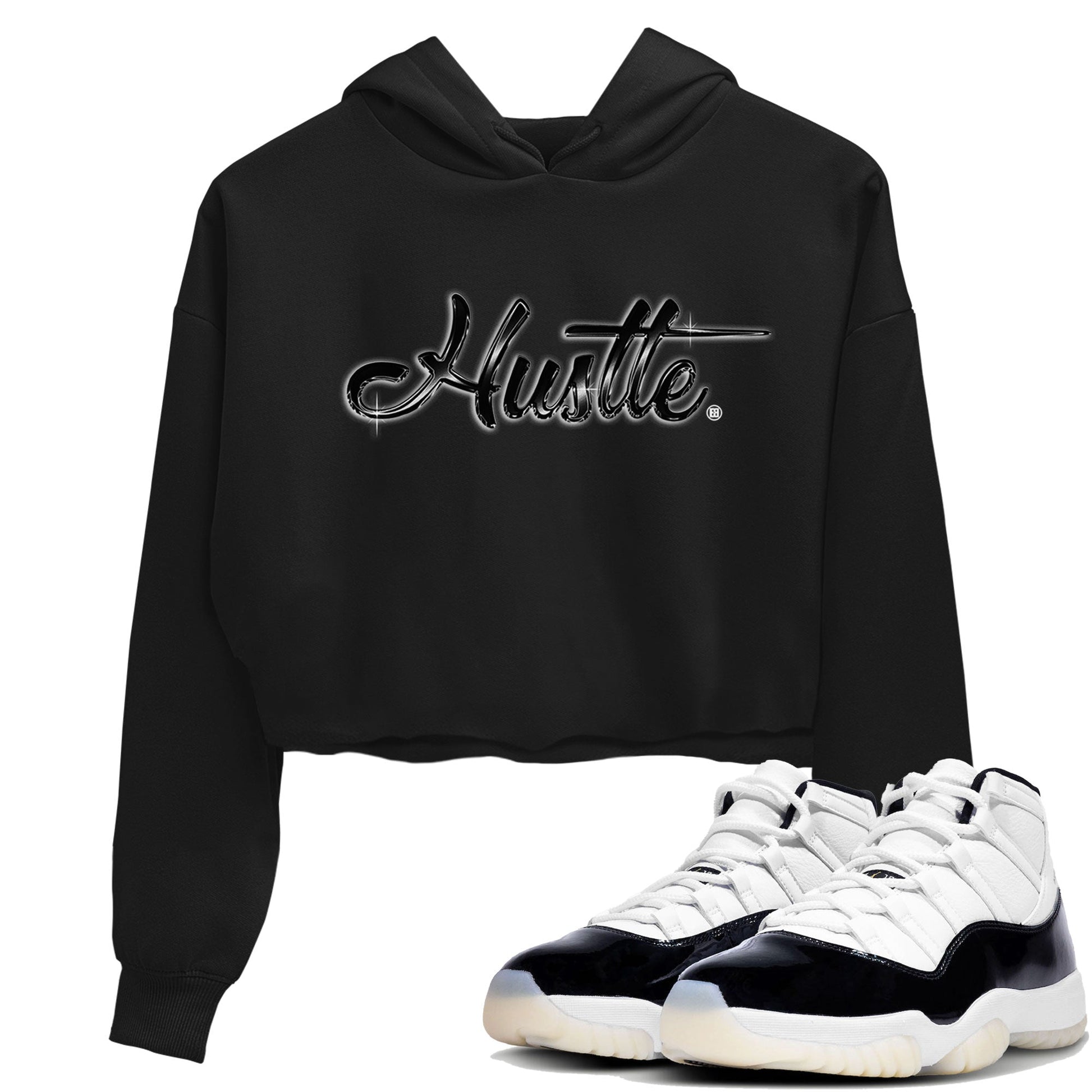 AJ11 Gratitude sneaker shirt to match jordans Hustle Chrome sneaker tees Air Jordan 11 Gratitude SNRT Sneaker Release Tees Black 1 Crop T-Shirt