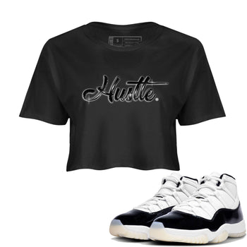 AJ11 Gratitude sneaker shirt to match jordans Hustle Chrome sneaker tees Air Jordan 11 Gratitude SNRT Sneaker Release Tees Black 1 Crop T-Shirt