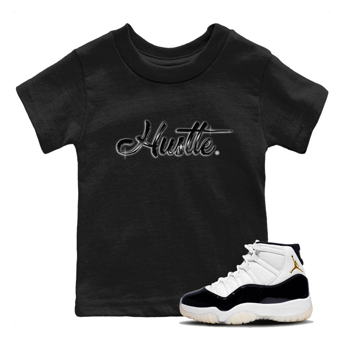 AJ11 Gratitude sneaker shirt to match jordans Hustle Chrome sneaker tees Air Jordan 11 Gratitude SNRT Sneaker Release Tees Baby Toddler Black 1 T-Shirt
