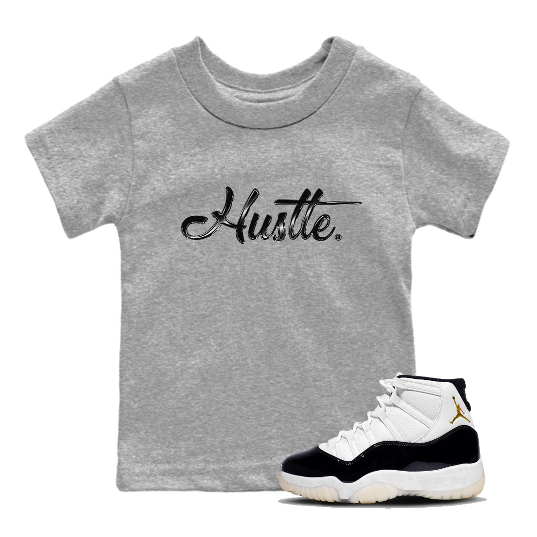 AJ11 Gratitude sneaker shirt to match jordans Hustle Chrome sneaker tees Air Jordan 11 Gratitude SNRT Sneaker Release Tees Baby Toddler Heather Grey 1 T-Shirt