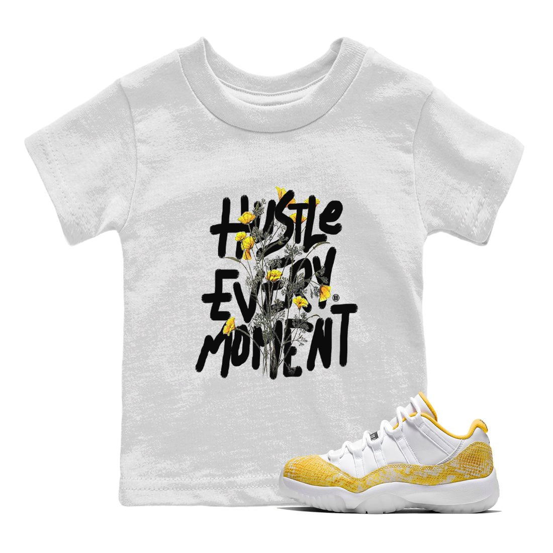 Air Jordan 11 Yellow Python Sneaker Match Tees Hustle Every Moment Sneaker Tees Air Jordan 11 Yellow Python Tees Kids Shirts White 1