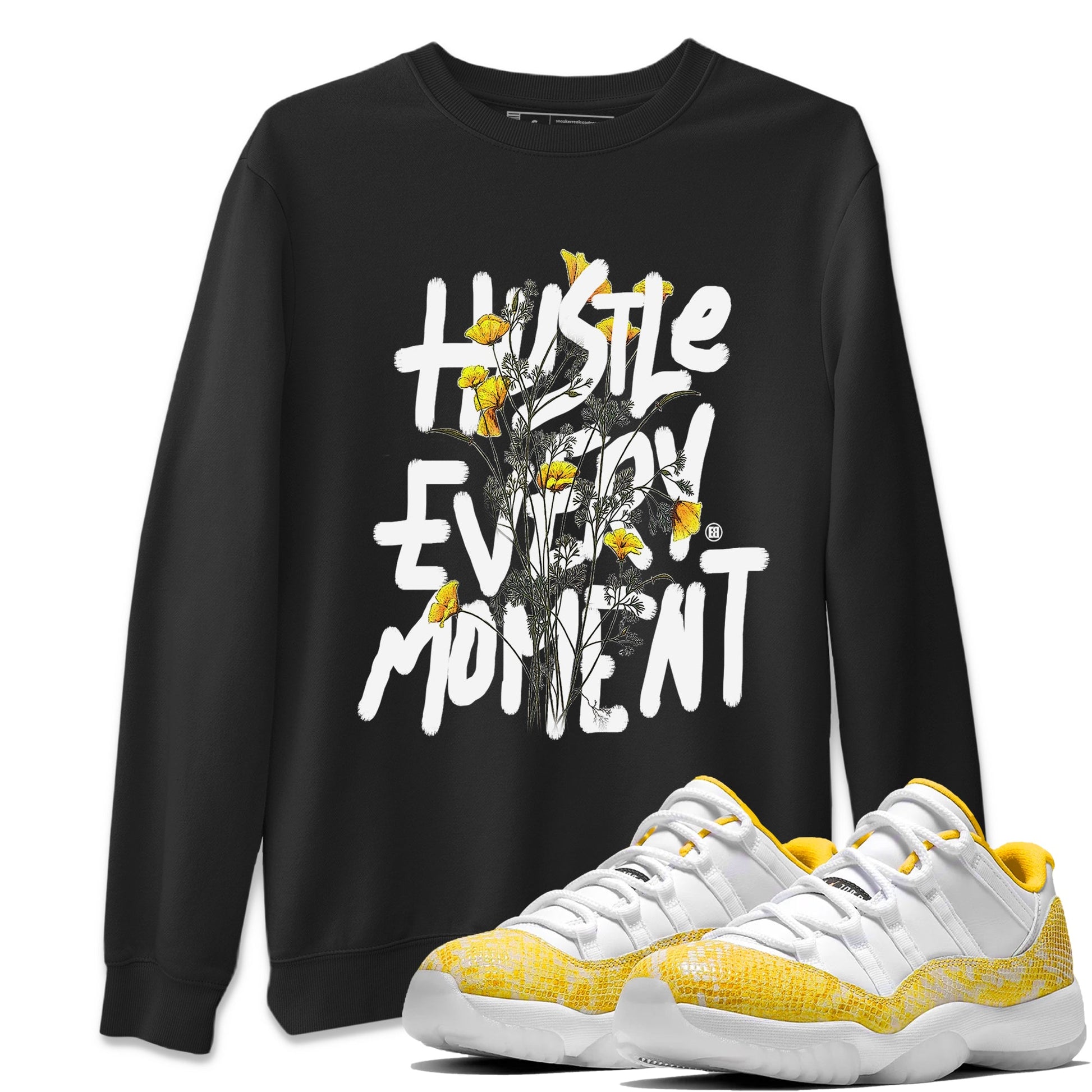 Air Jordan 11 Yellow Python Sneaker Match Tees Hustle Every Moment Sneaker Tees Air Jordan 11 Yellow Python Tees Unisex Shirts Black 1