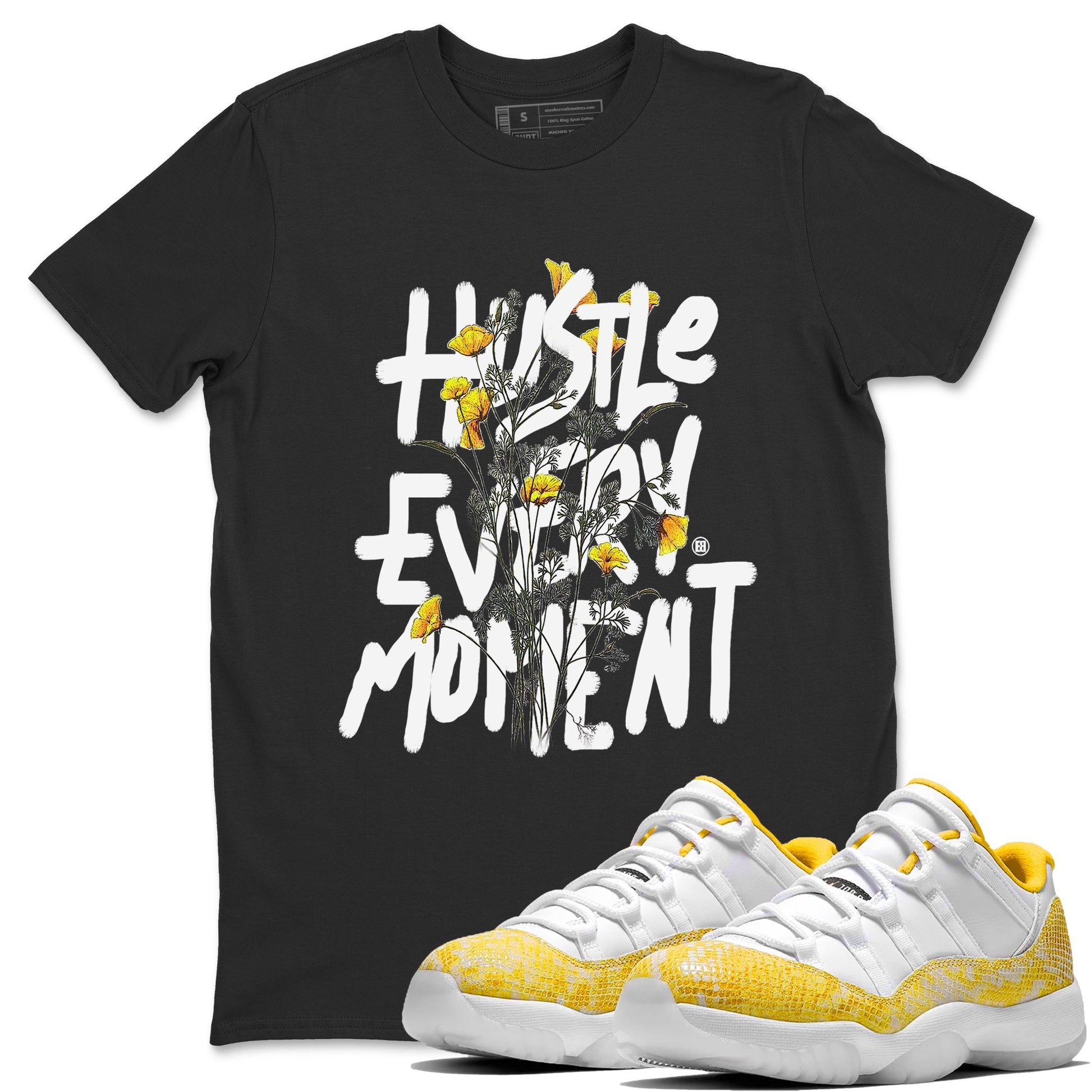 Air Jordan 11 Yellow Python Sneaker Match Tees Hustle Every Moment Sneaker Tees Air Jordan 11 Yellow Python Tees Unisex Shirts Black 1