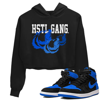 1s Royal Reimagined shirt to match jordans Hustle Gang sneaker tees Air Jordan 1 Royal Reimagined SNRT Sneaker Release Tees Black 1 Crop T-Shirt
