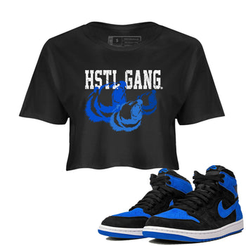 1s Royal Reimagined shirt to match jordans Hustle Gang sneaker tees Air Jordan 1 Royal Reimagined SNRT Sneaker Release Tees Black 1 Crop T-Shirt