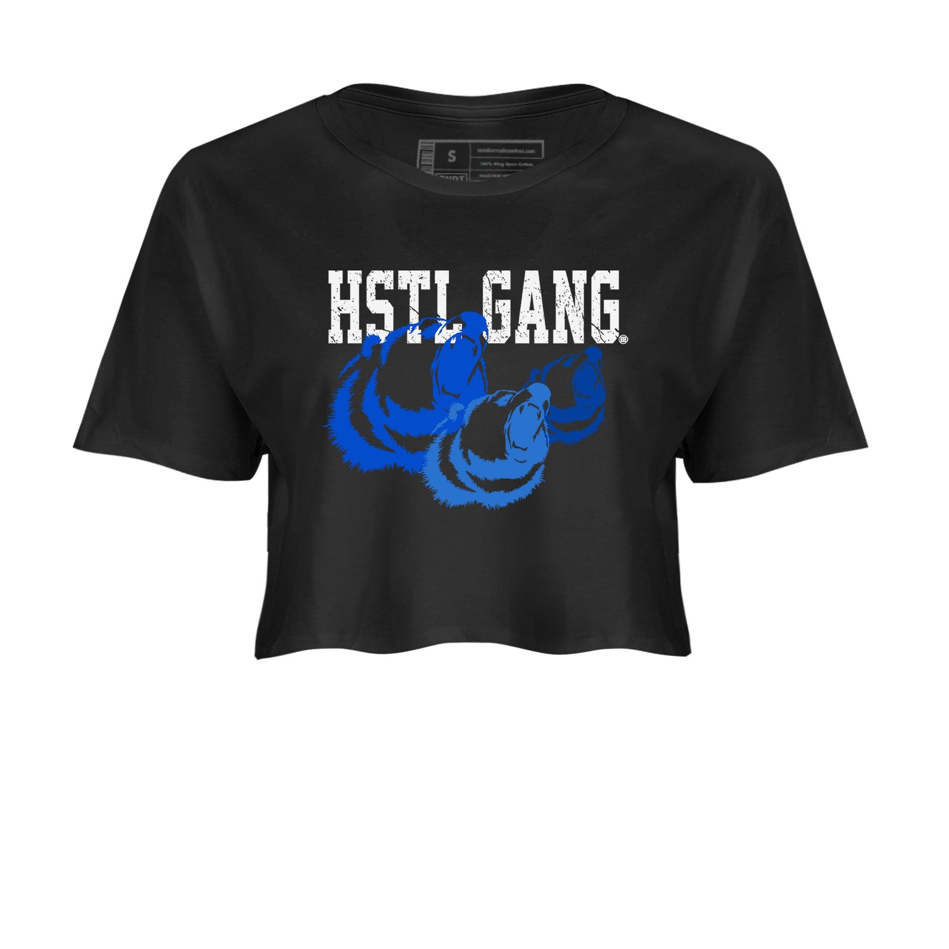 1s Royal Reimagined shirt to match jordans Hustle Gang sneaker tees Air Jordan 1 Royal Reimagined SNRT Sneaker Release Tees Black 2 Crop T-Shirt