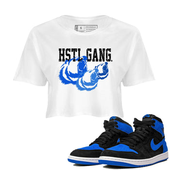 1s Royal Reimagined shirt to match jordans Hustle Gang sneaker tees Air Jordan 1 Royal Reimagined SNRT Sneaker Release Tees White 1 Crop T-Shirt