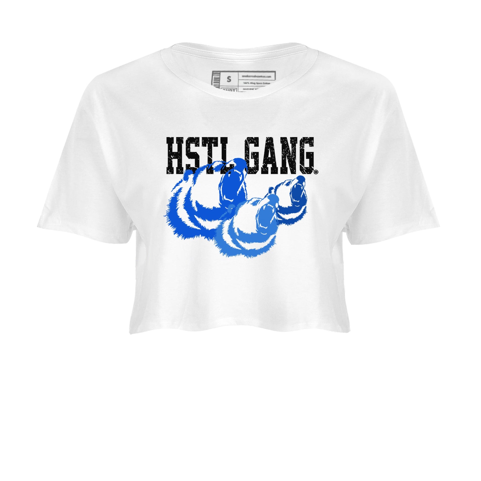 1s Royal Reimagined shirt to match jordans Hustle Gang sneaker tees Air Jordan 1 Royal Reimagined SNRT Sneaker Release Tees White 2 Crop T-Shirt