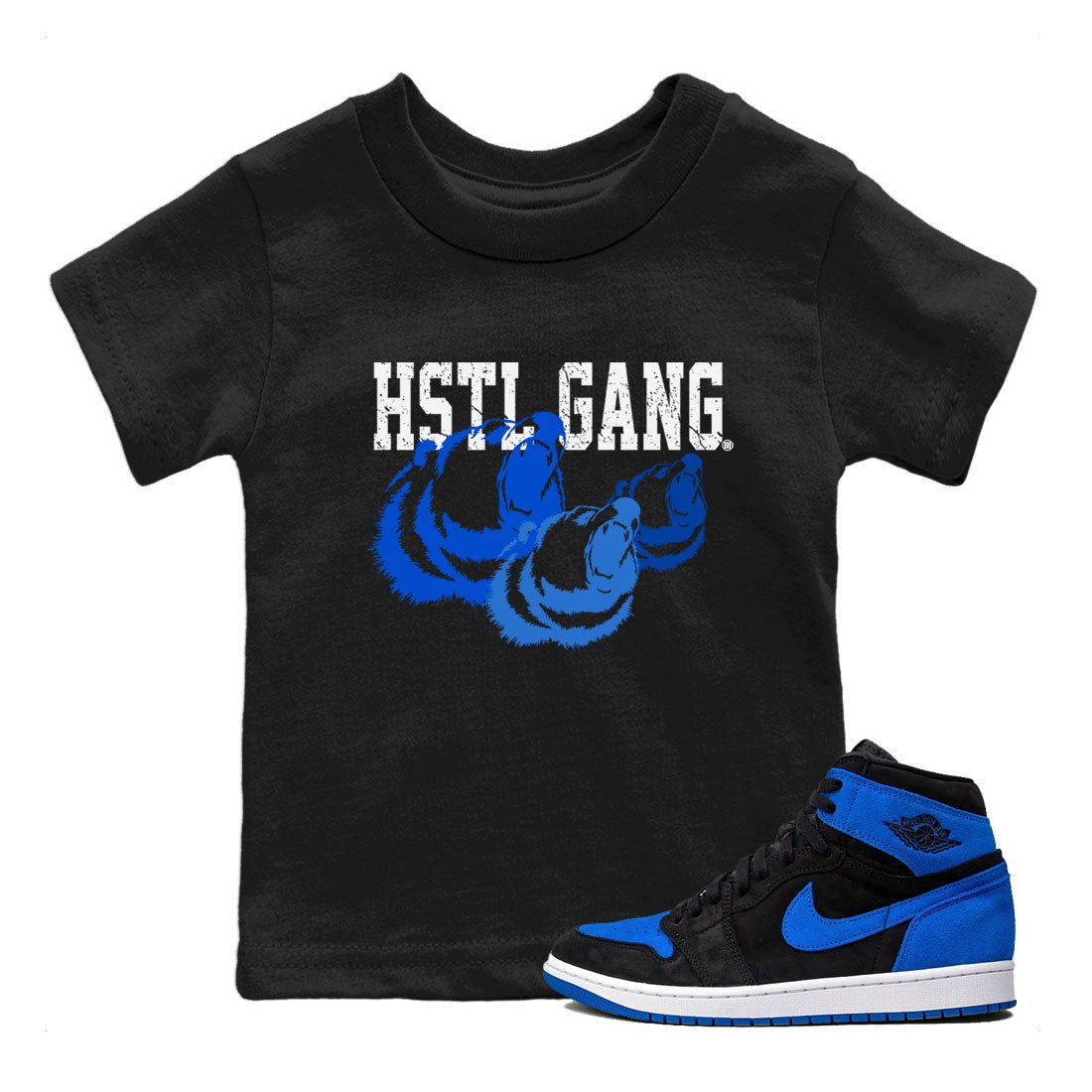 1s Royal Reimagined shirt to match jordans Hustle Gang sneaker tees Air Jordan 1 Royal Reimagined SNRT Sneaker Release Tees Baby Toddler Black 1 T-Shirt
