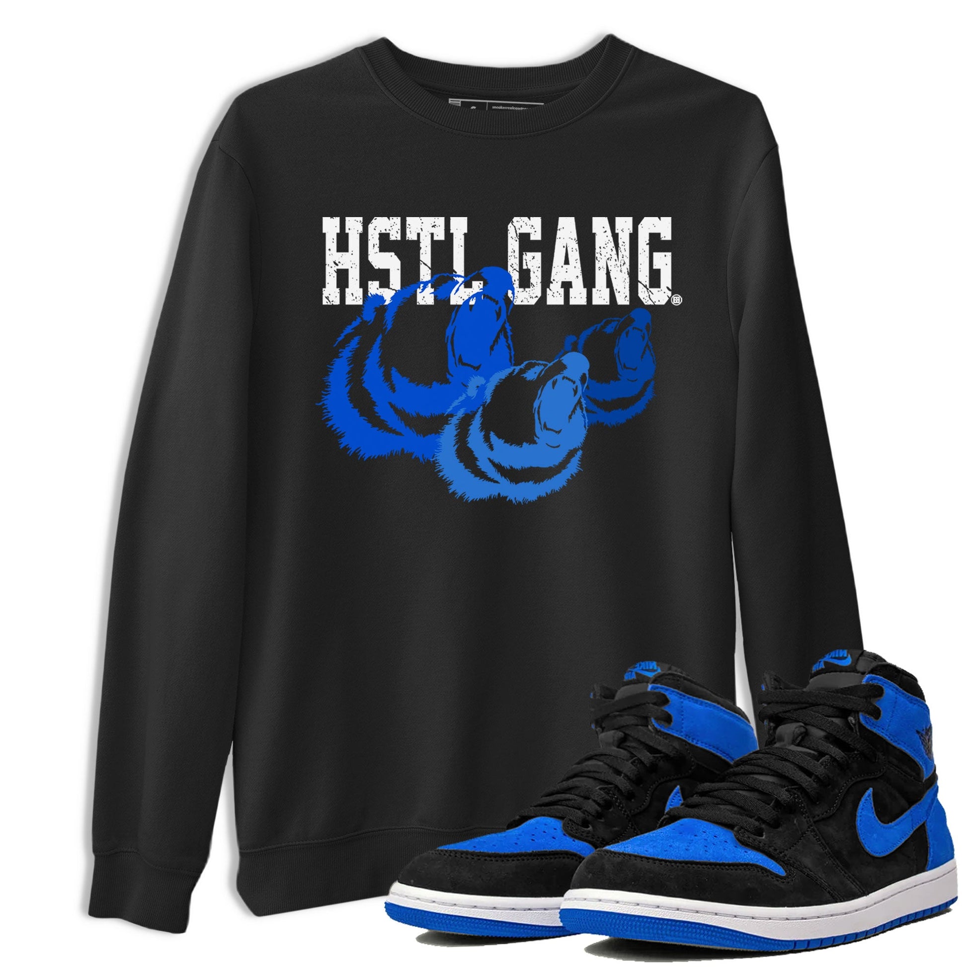 1s Royal Reimagined shirt to match jordans Hustle Gang sneaker tees Air Jordan 1 Royal Reimagined SNRT Sneaker Release Tees Unisex Black 1 T-Shirt