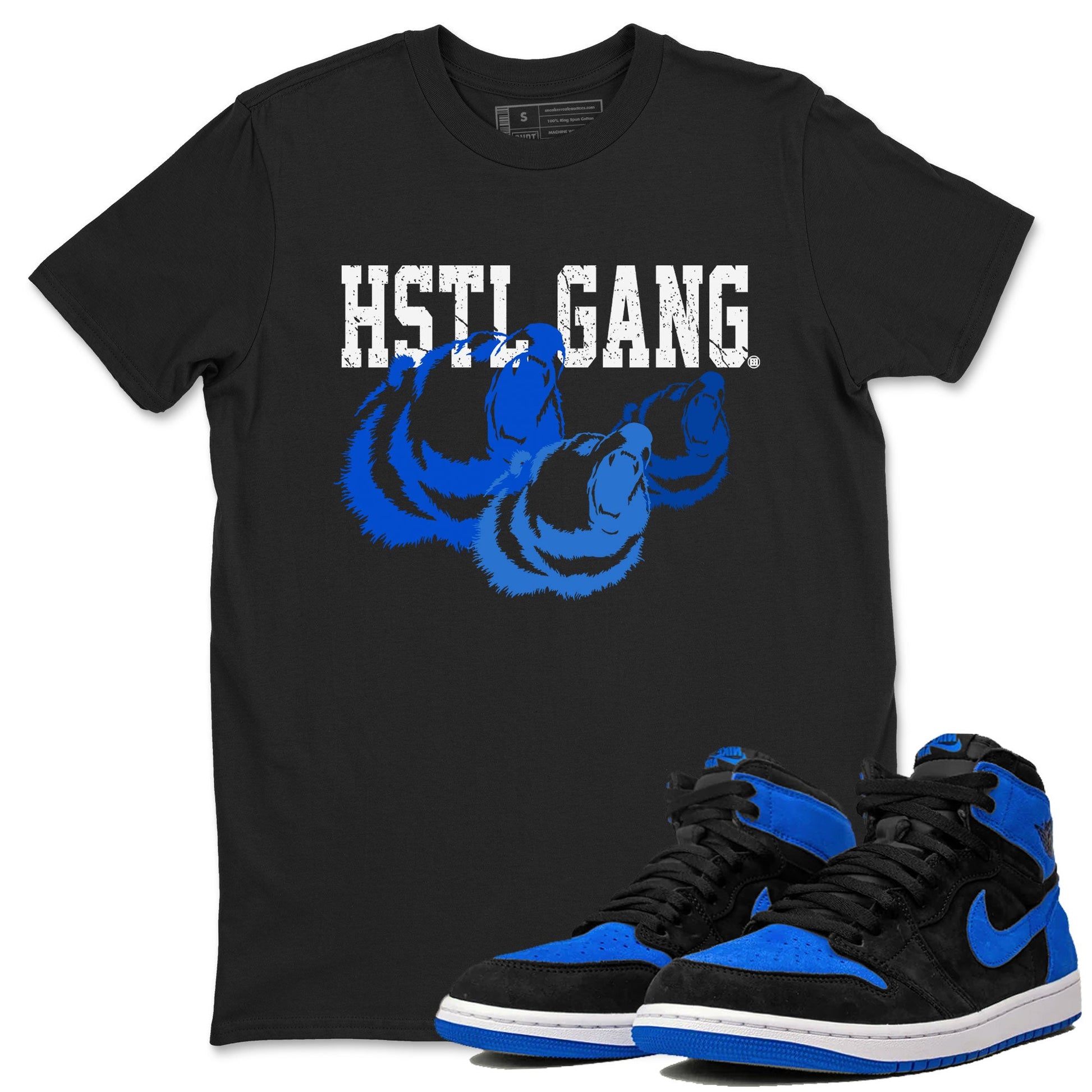 1s Royal Reimagined shirt to match jordans Hustle Gang sneaker tees Air Jordan 1 Royal Reimagined SNRT Sneaker Release Tees Unisex Black 1 T-Shirt