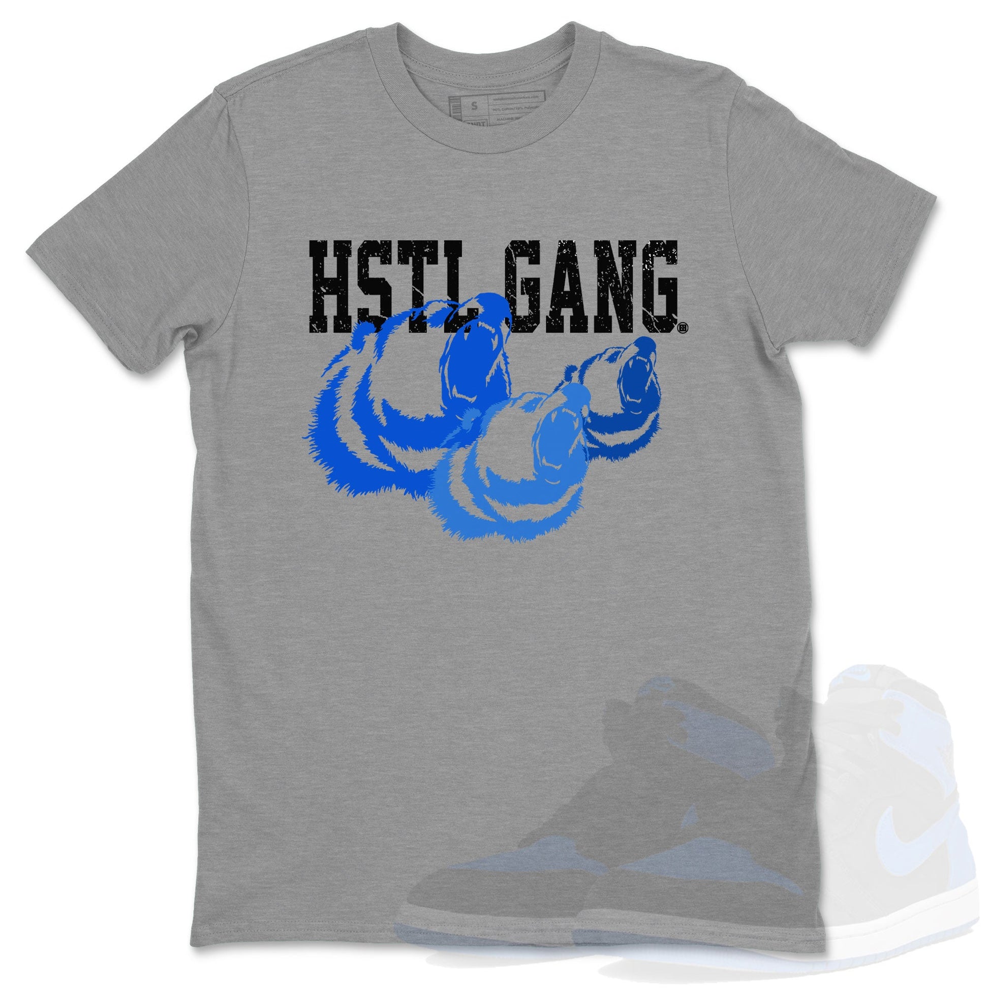1s Royal Reimagined shirt to match jordans Hustle Gang sneaker tees Air Jordan 1 Royal Reimagined SNRT Sneaker Release Tees Unisex Heather Grey 1 T-Shirt
