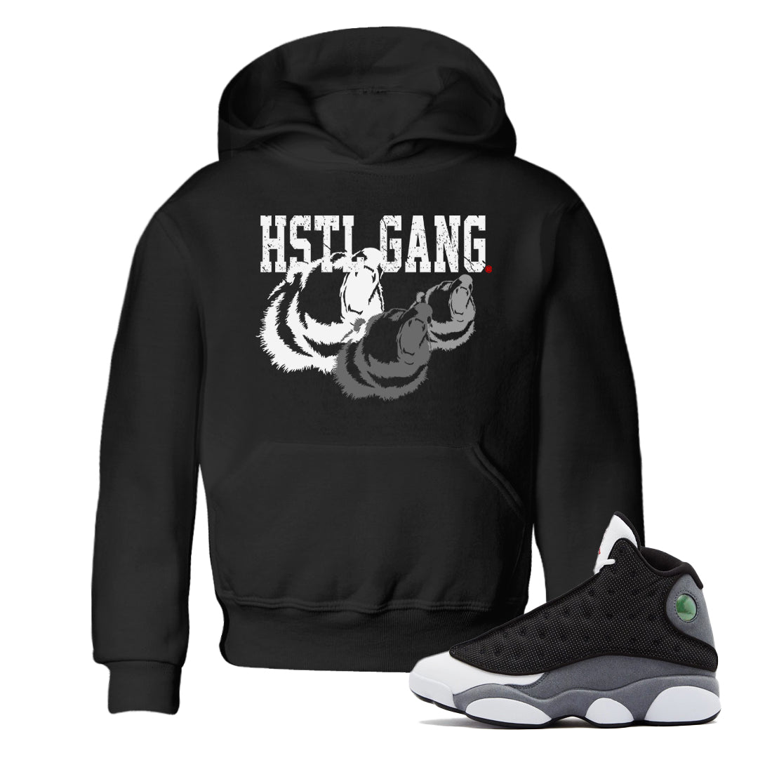 Air Jordan 13 Black Flint Sneaker Match Tees Hustle Gang Sneaker Tees AJ13 Black Flint Sneaker Release Tees Kids Shirts Black 1