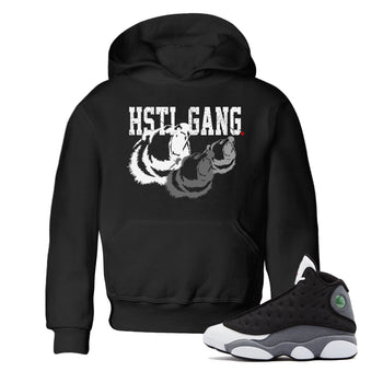 Air Jordan 13 Black Flint Sneaker Match Tees Hustle Gang Sneaker Tees AJ13 Black Flint Sneaker Release Tees Kids Shirts Black 1