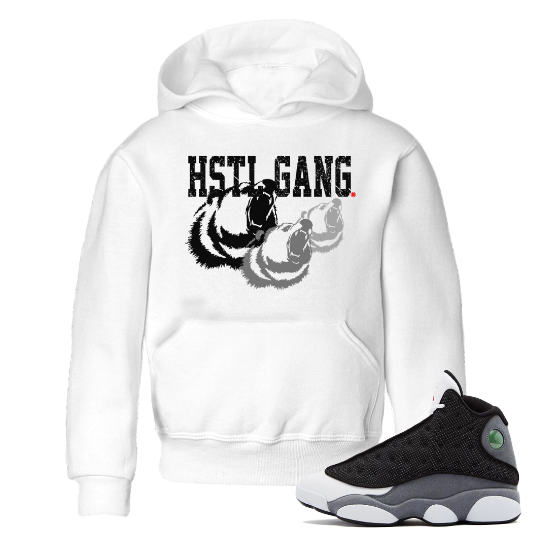 Air Jordan 13 Black Flint Sneaker Match Tees Hustle Gang Sneaker Tees AJ13 Black Flint Sneaker Release Tees Kids Shirts White 1
