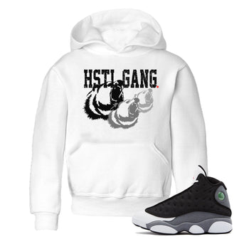 Air Jordan 13 Black Flint Sneaker Match Tees Hustle Gang Sneaker Tees AJ13 Black Flint Sneaker Release Tees Kids Shirts White 1