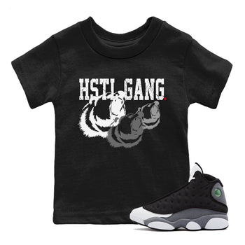 Air Jordan 13 Black Flint Sneaker Match Tees Hustle Gang Sneaker Tees AJ13 Black Flint Sneaker Release Tees Kids Shirts Black 1