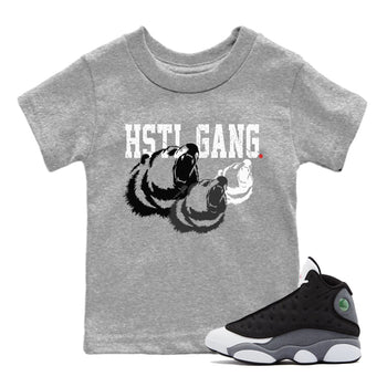 Air Jordan 13 Black Flint Sneaker Match Tees Hustle Gang Sneaker Tees AJ13 Black Flint Sneaker Release Tees Kids Shirts Heather Grey 1