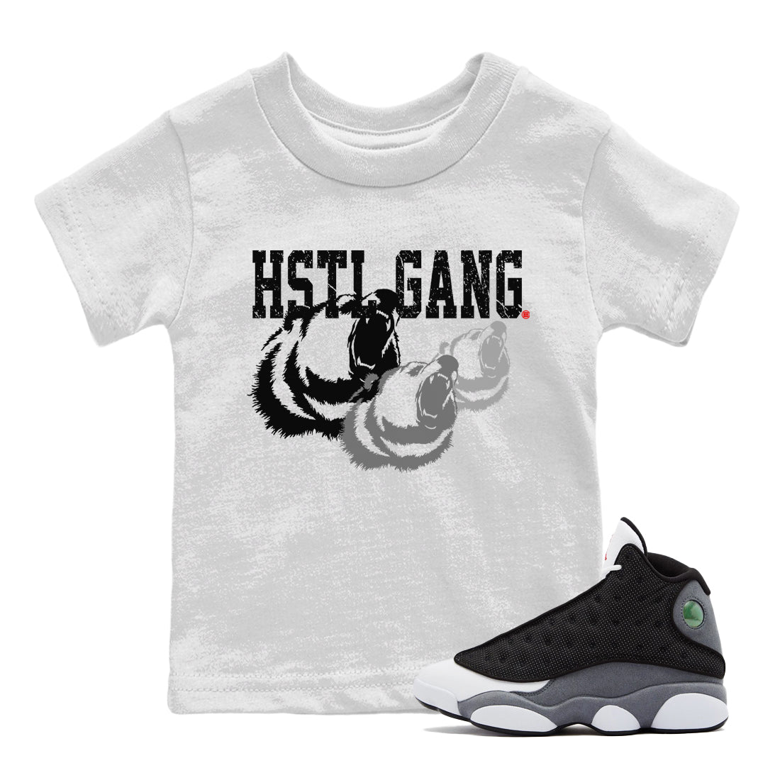 Air Jordan 13 Black Flint Sneaker Match Tees Hustle Gang Sneaker Tees AJ13 Black Flint Sneaker Release Tees Kids Shirts White 1