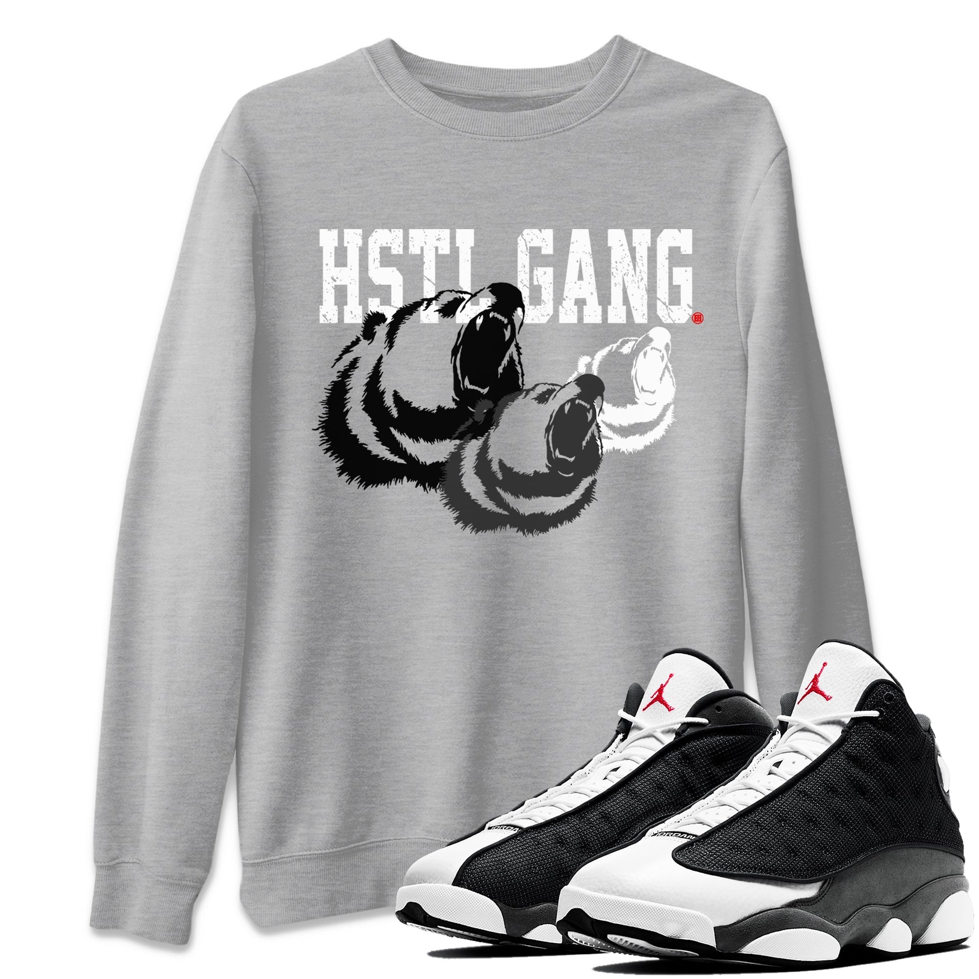 Air Jordan 13 Black Flint Sneaker Match Tees Hustle Gang Sneaker Tees AJ13 Black Flint Sneaker Release Tees Unisex Shirts Heather Grey 1