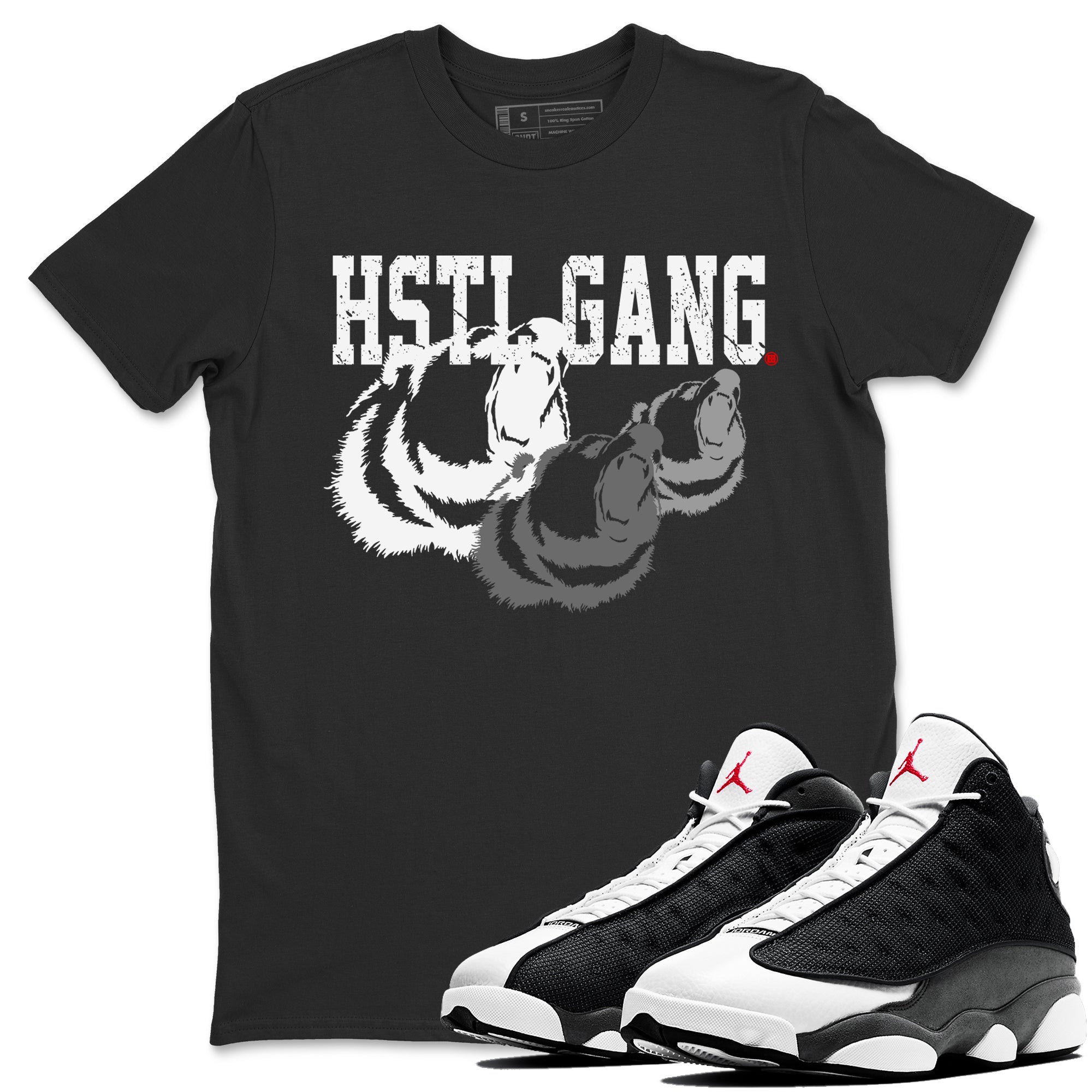 Air Jordan 13 Black Flint Sneaker Match Tees Hustle Gang Sneaker Tees AJ13 Black Flint Sneaker Release Tees Unisex Shirts Black 1