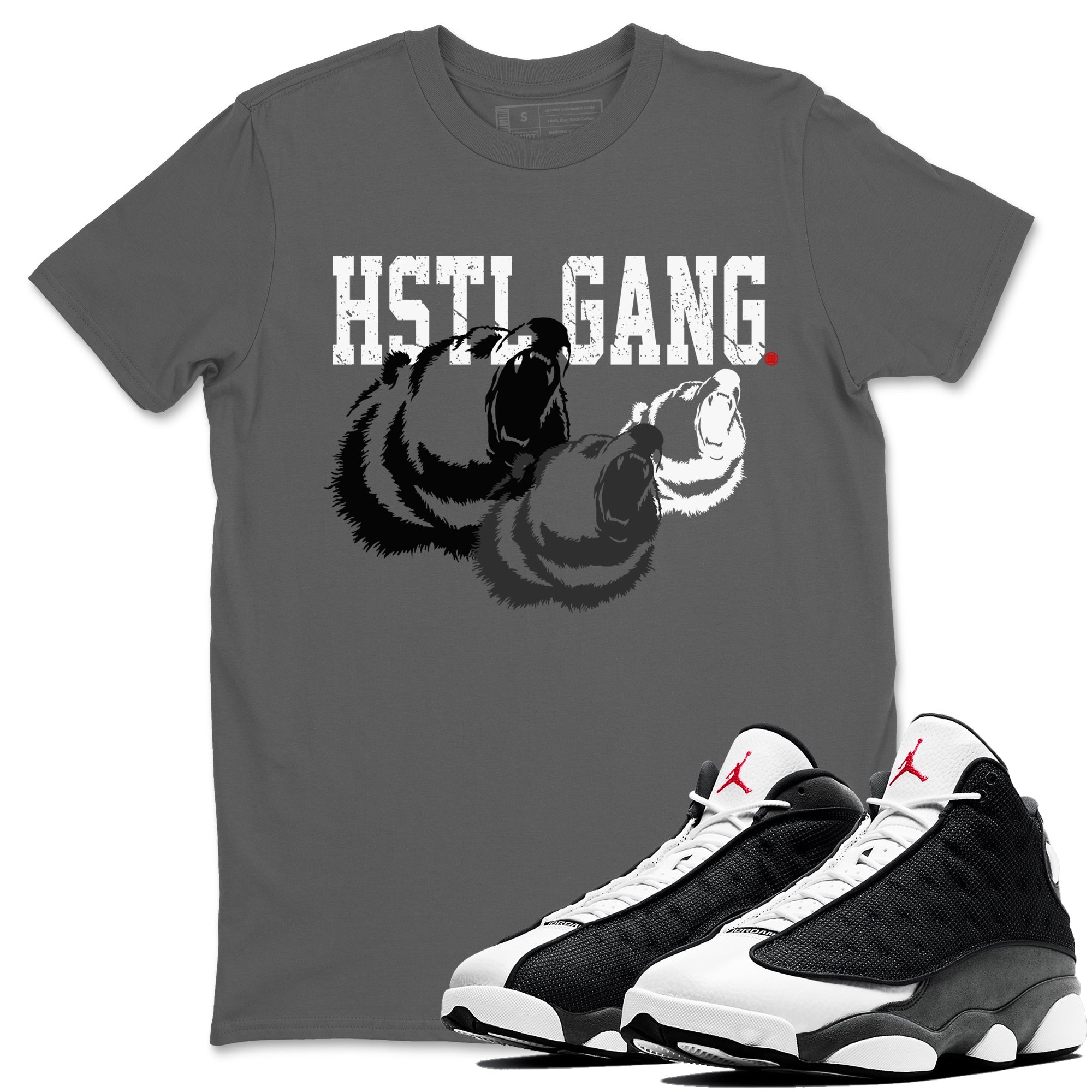 Air Jordan 13 Black Flint Sneaker Match Tees Hustle Gang Sneaker Tees AJ13 Black Flint Sneaker Release Tees Unisex Shirts Cool Grey 1