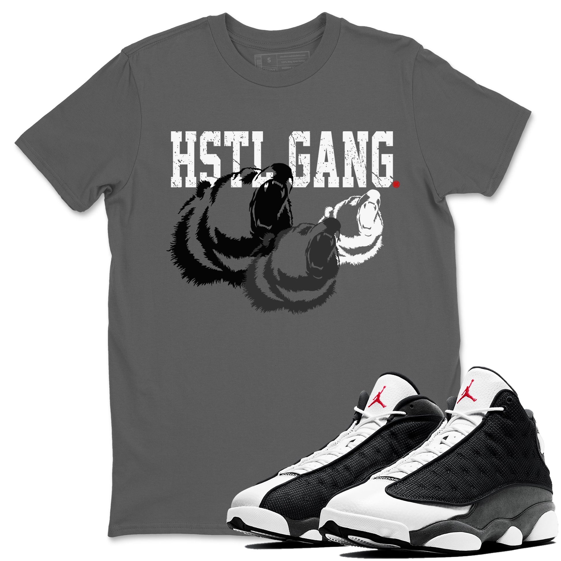 Air Jordan 13 Black Flint Sneaker Match Tees Hustle Gang Sneaker Tees AJ13 Black Flint Sneaker Release Tees Unisex Shirts Cool Grey 1