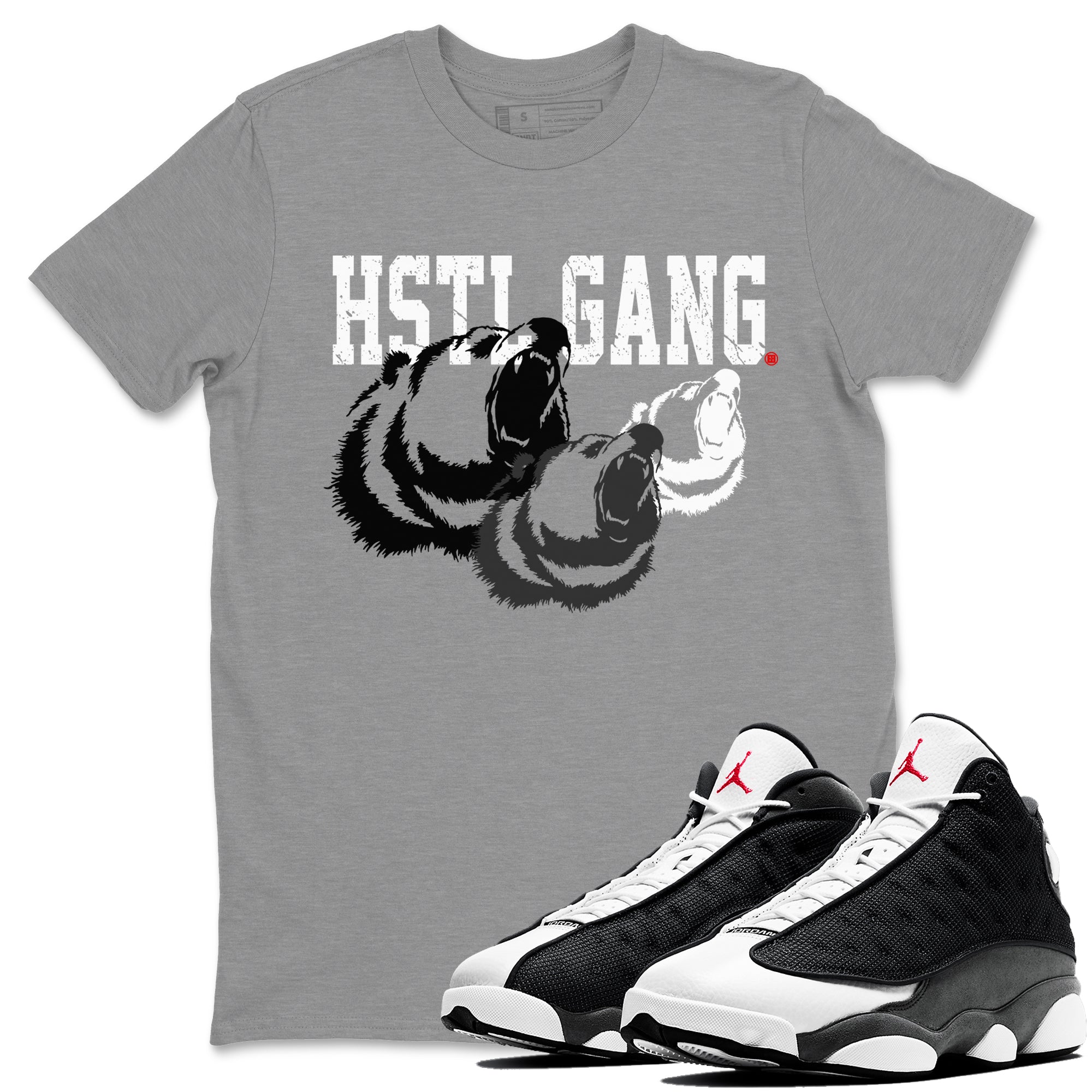 Air Jordan 13 Black Flint Sneaker Match Tees Hustle Gang Sneaker Tees AJ13 Black Flint Sneaker Release Tees Unisex Shirts Heather Grey 1